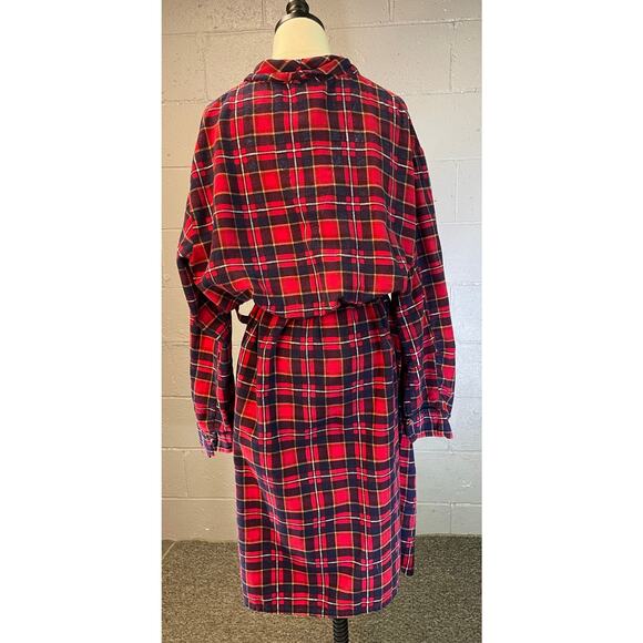 Vintage 1960s Plaid Cotton Flannel Robe XL Red Blue - Picture 7 of 11